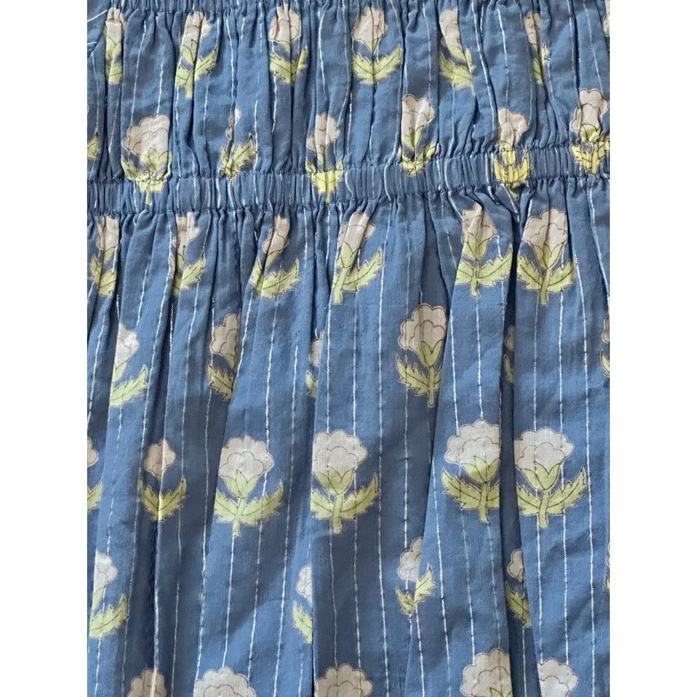 Pink Chicken Blue Floral Metallic Stripe Smocked Bubble Romper 2Y Kids Preppy
